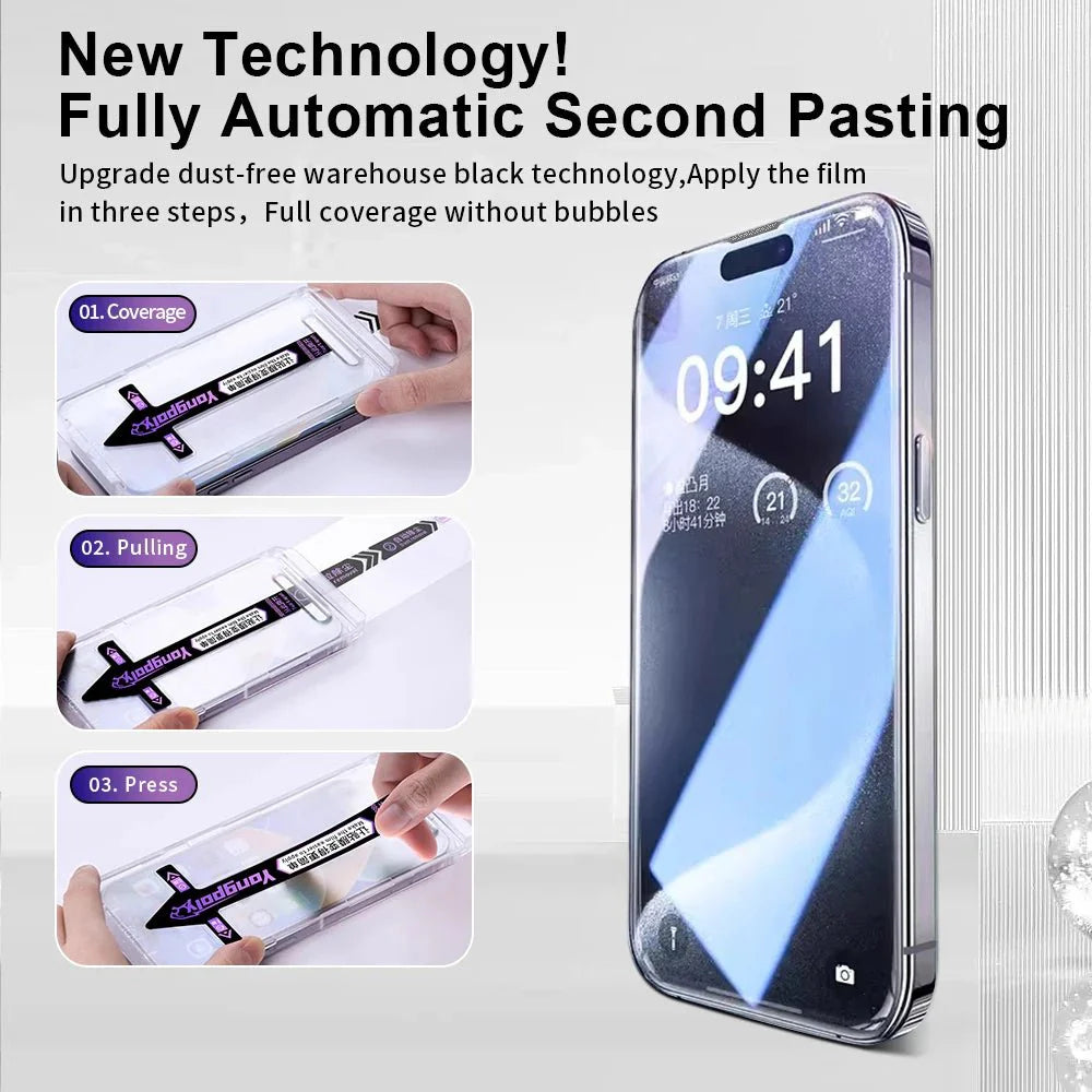 NovaCart 9H Tempered Glass Screen Protector for iPhone Auto Dust Removal Anti-Fingerprint HD Clarity Privacy Drop Protection Case-Friendly