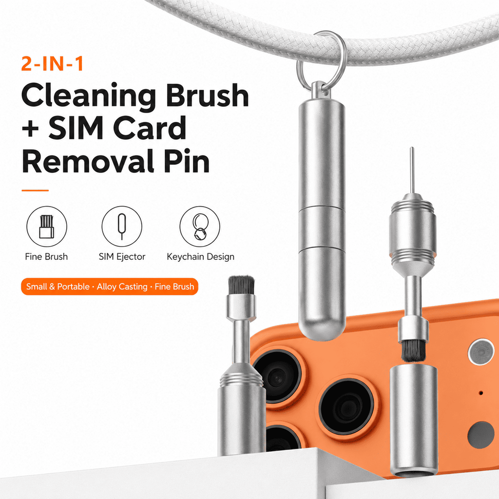 2-in-1 SIM Card Removal Tool & Cleaning Brush Keychain
